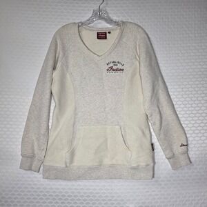 Indian Motorcycle Womens V-Neck Sweatshirt Cream Oatmeal Logo Graphic Large